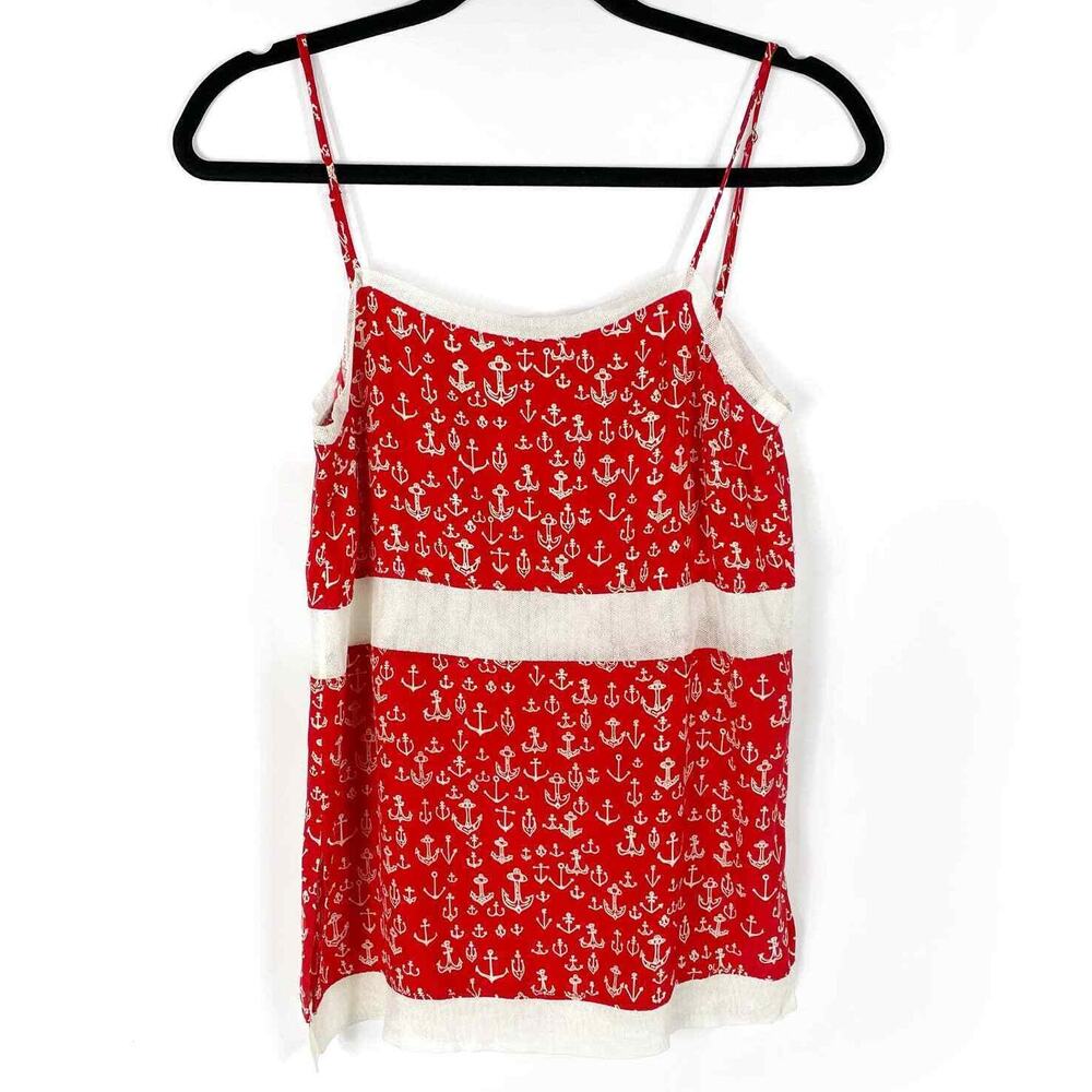 Sea New York Silk Top Red Anchor Print Cami Nautical Mesh Tank Sleeveless Sz XS